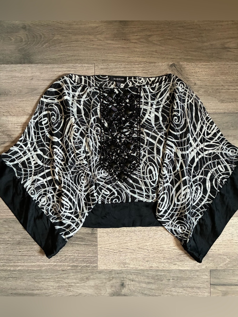 Y2K Vintage BEBE pure silk beaded kimono boho style blouse